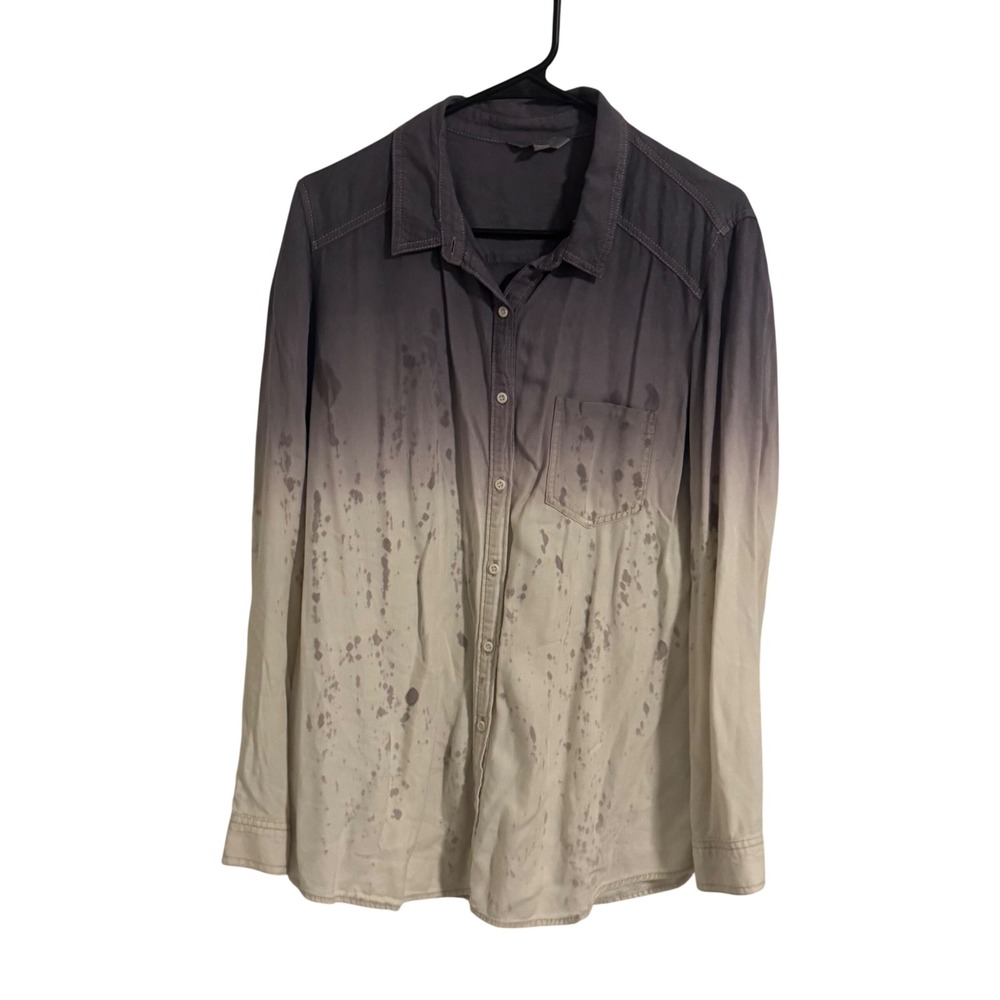Rubbish Ombre Splatter Button Down Shirt Grey Cream Long Sleeve Size L